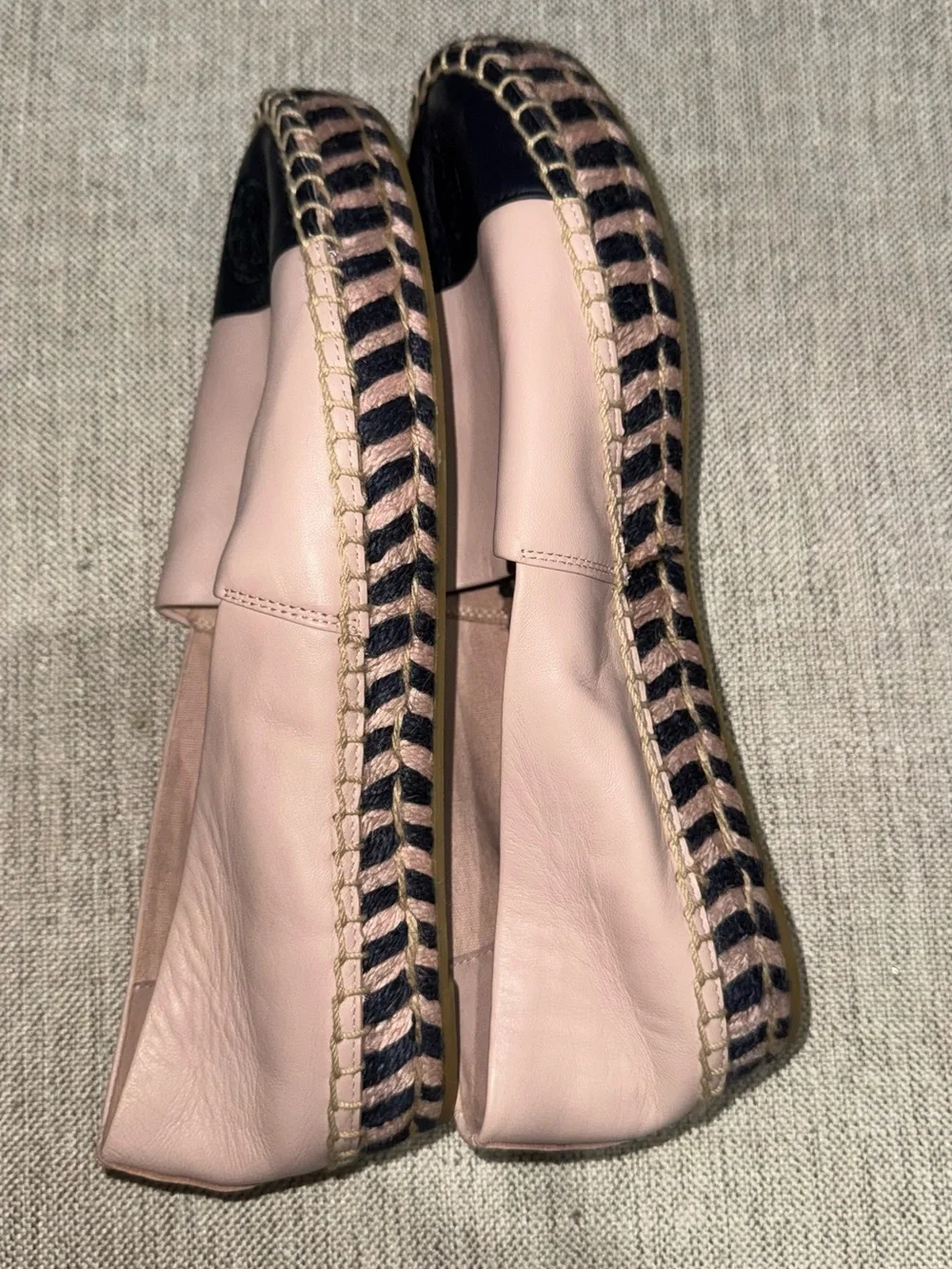 Tory Burch Blush Pink and Black Leather Espadrille Flats